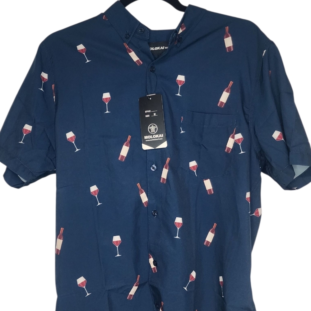 Molokai Surf Wine Short Sleeve‎ Button Down Mens Shirt Sz M Wine Tasting